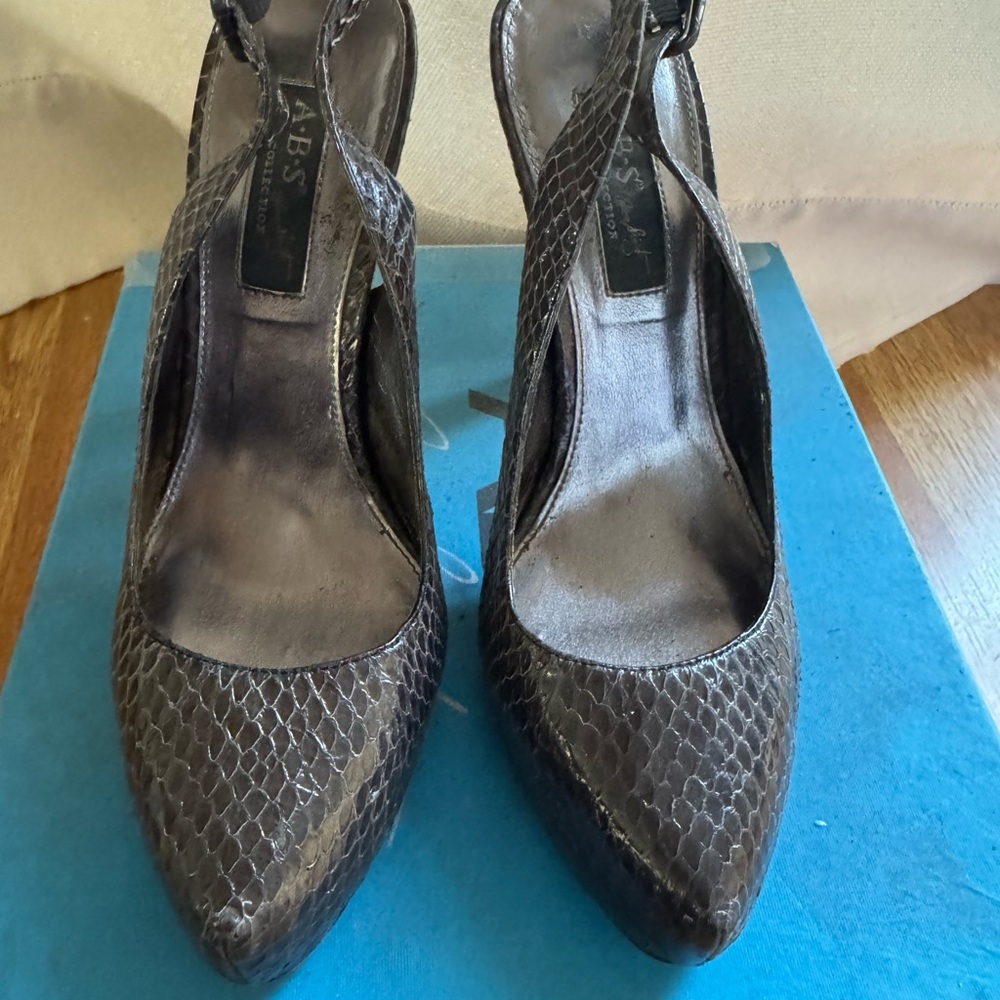 Grey Textured Stiletto Heels with Ankle Strap